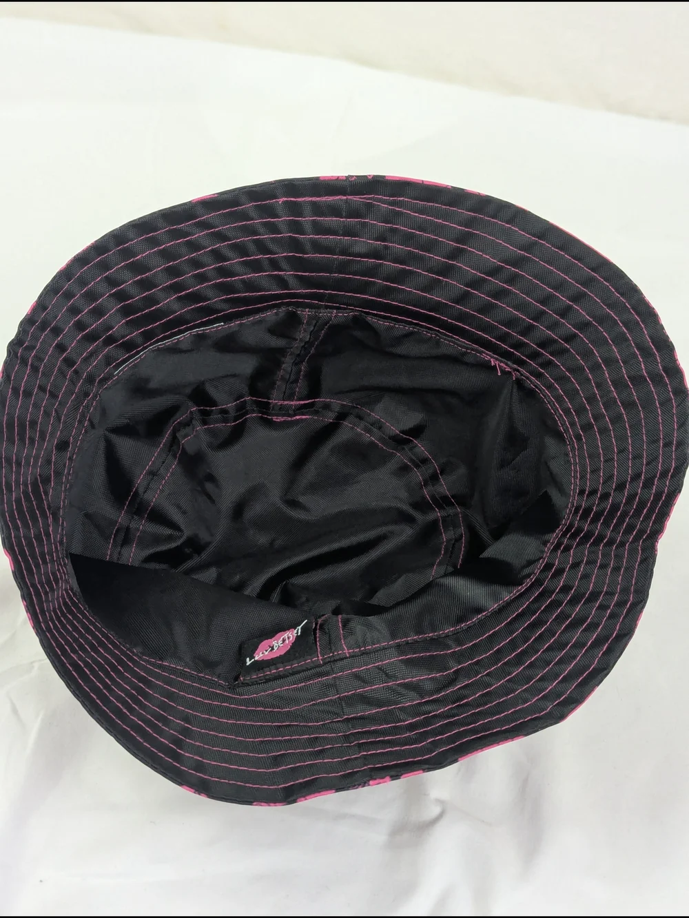 Betsey Johnson Bucket Hat with Hot Pink Lip Prints One Size